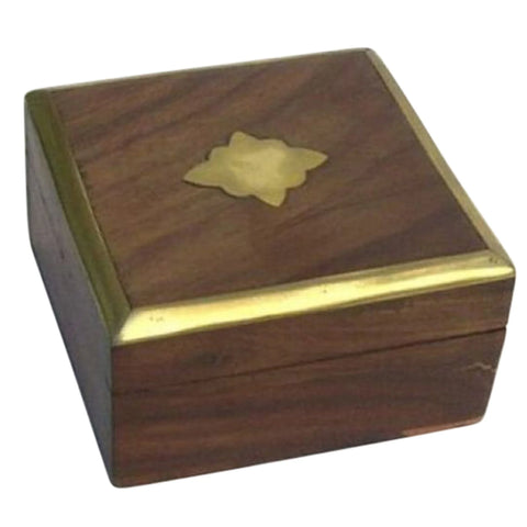 WOOD BOX, BRASS INLAY