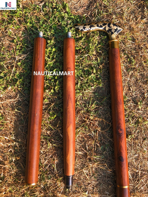 Antique Brass Victorian Handle Wooden Vintage Style Walking Stick