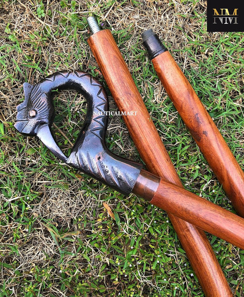 Handmade Swan Head Nautical Brass Walking Cane 3 Fold with Antique Handle