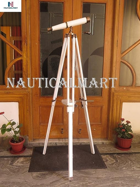 62" Floor Standing Admiral's with Decorative Binoculars Bronzed White Leather