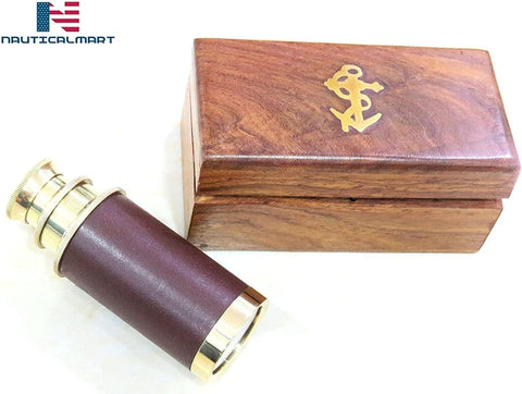 9" Maritime Brass Antique Telescope with Rosewood Box