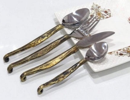 Brass Antique Ridge Design Include Fork Spoon Knife Utensils