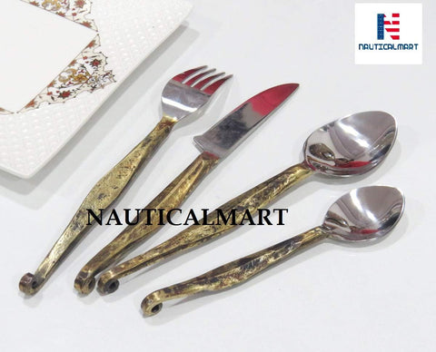 Brass Antique Ridge Design Include Fork Spoon Knife Utensils