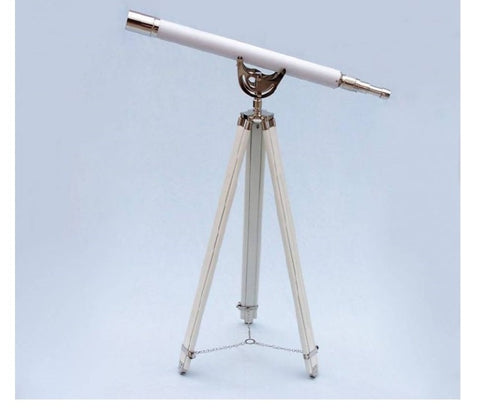 Floor Standing Single Barrel Chrome with White Leather Anchormaster Telescope 65"