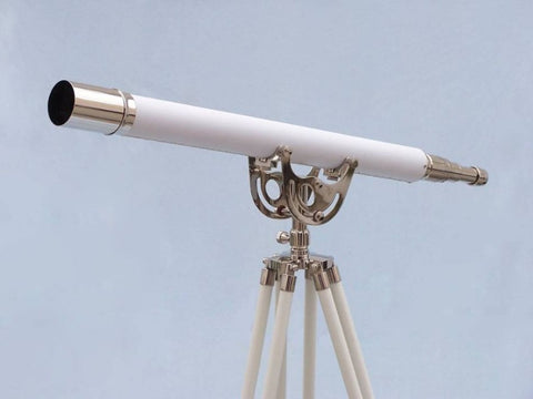 Floor Standing Single Barrel Chrome with White Leather Anchormaster Telescope 65"