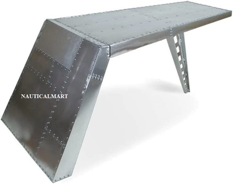 NauticalMart Airfoil Desk Aluminum | Aviator Wing Desk Industrial Airplane Desk